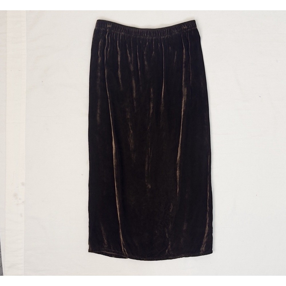 Vintage Coldwater Creek 90s Brown Velvet Stretch Midi Skirt Boho Whimsygoth M